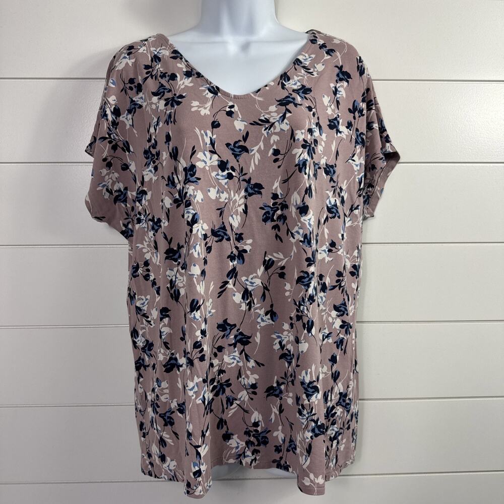 J. Jill Wearever Collection Floral Stretch Knit Shirt Dusty Pink sz M Petite